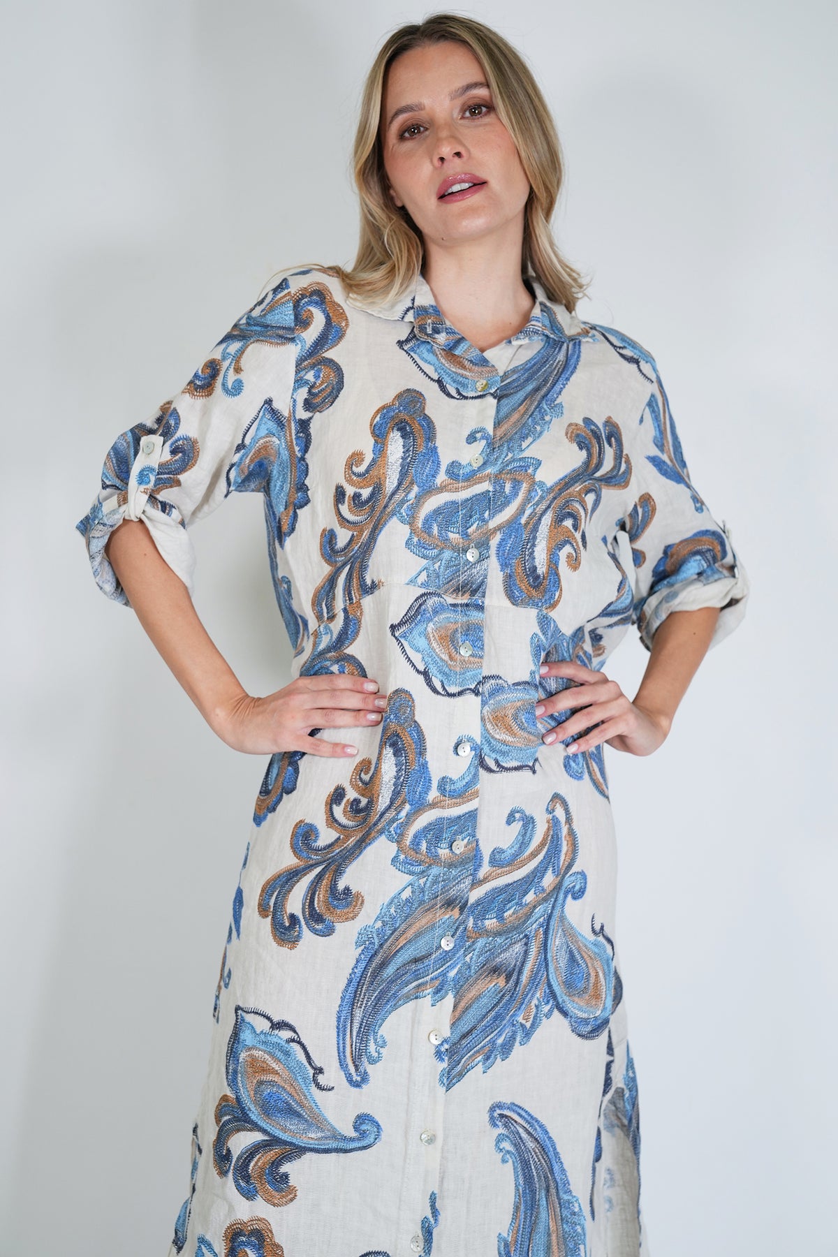 Cream Tatum Linen Dress