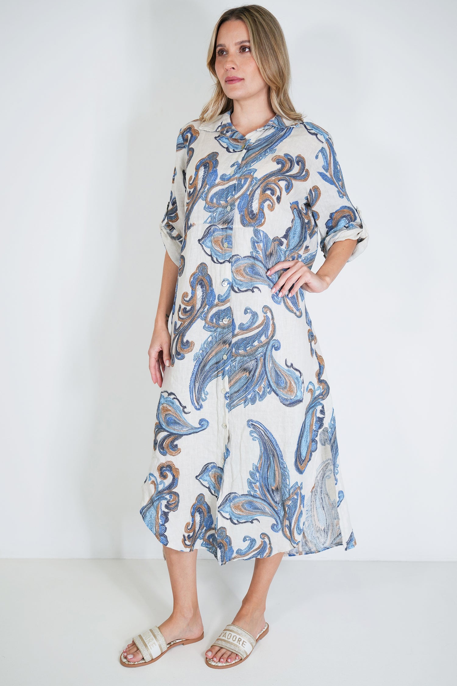 Cream Tatum Linen Dress