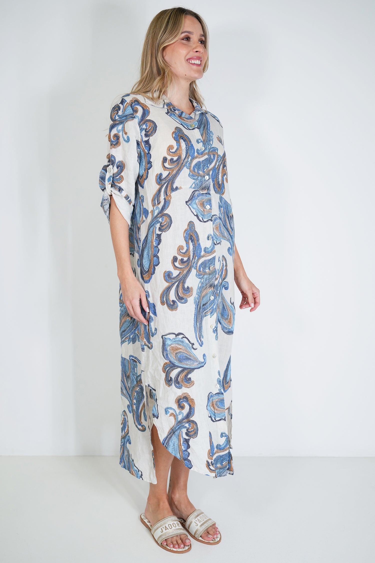 Cream Tatum Linen Dress