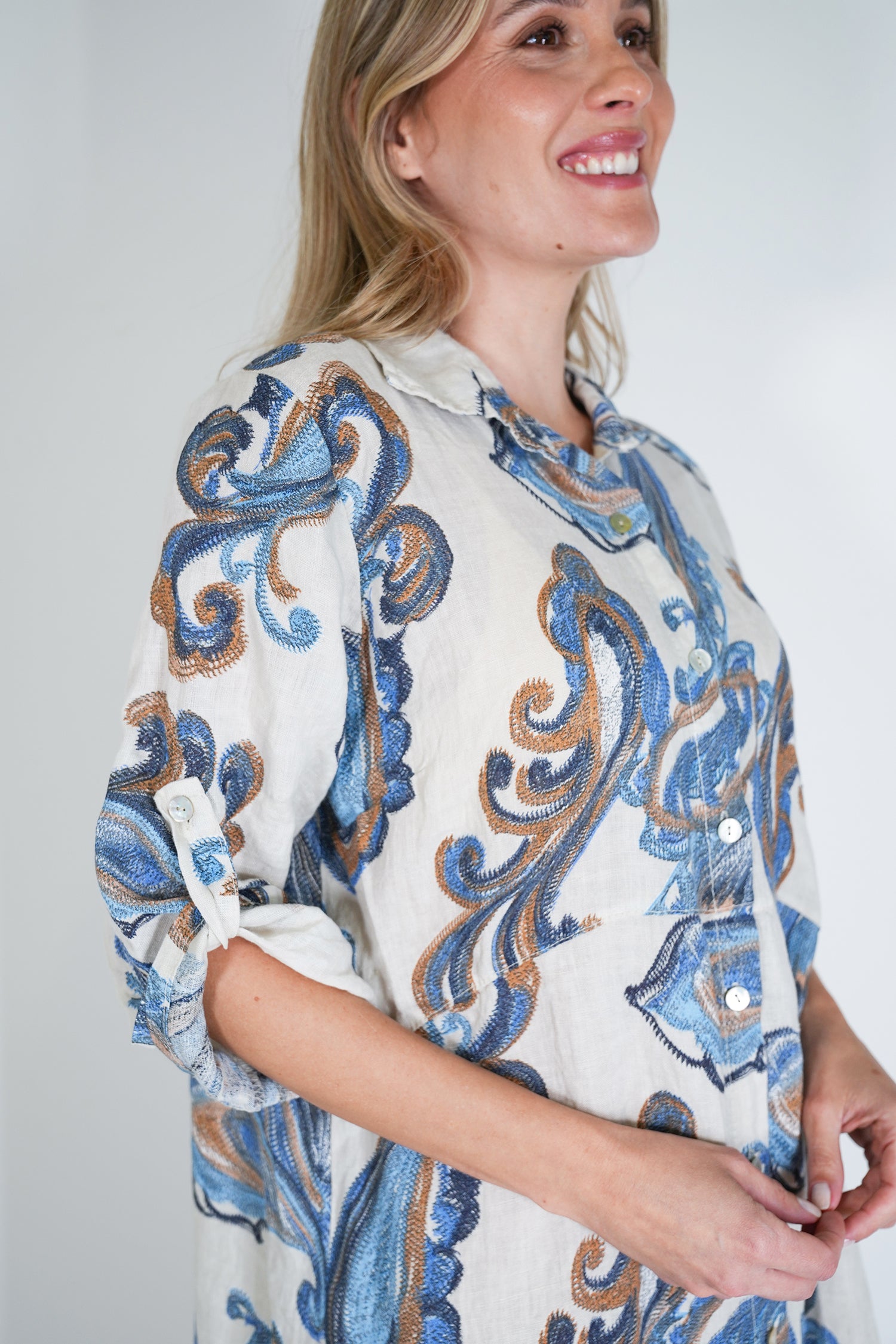 Cream Tatum Linen Dress