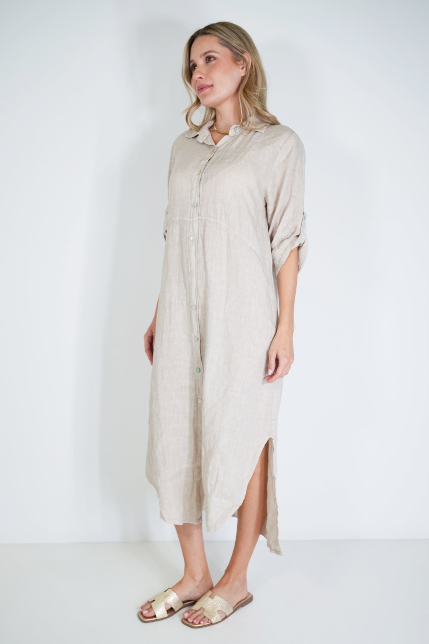 Cream Linen Shirt Dress