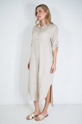 Cream Linen Shirt Dress