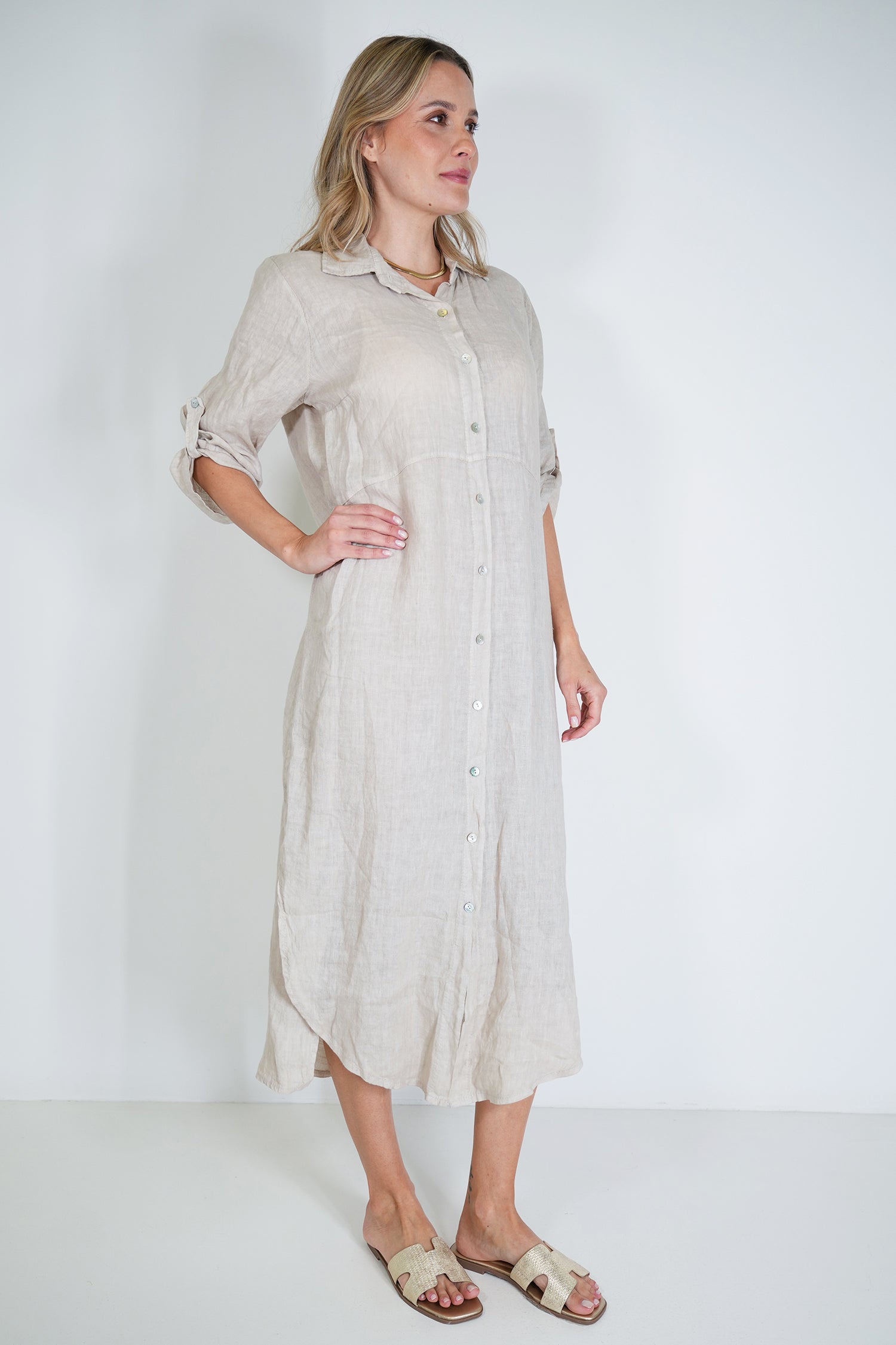 Cream Linen Shirt Dress