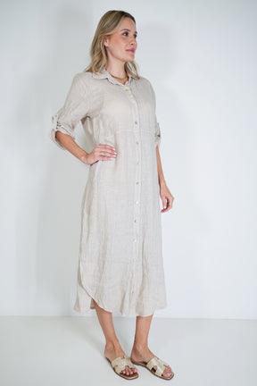 Cream Linen Shirt Dress