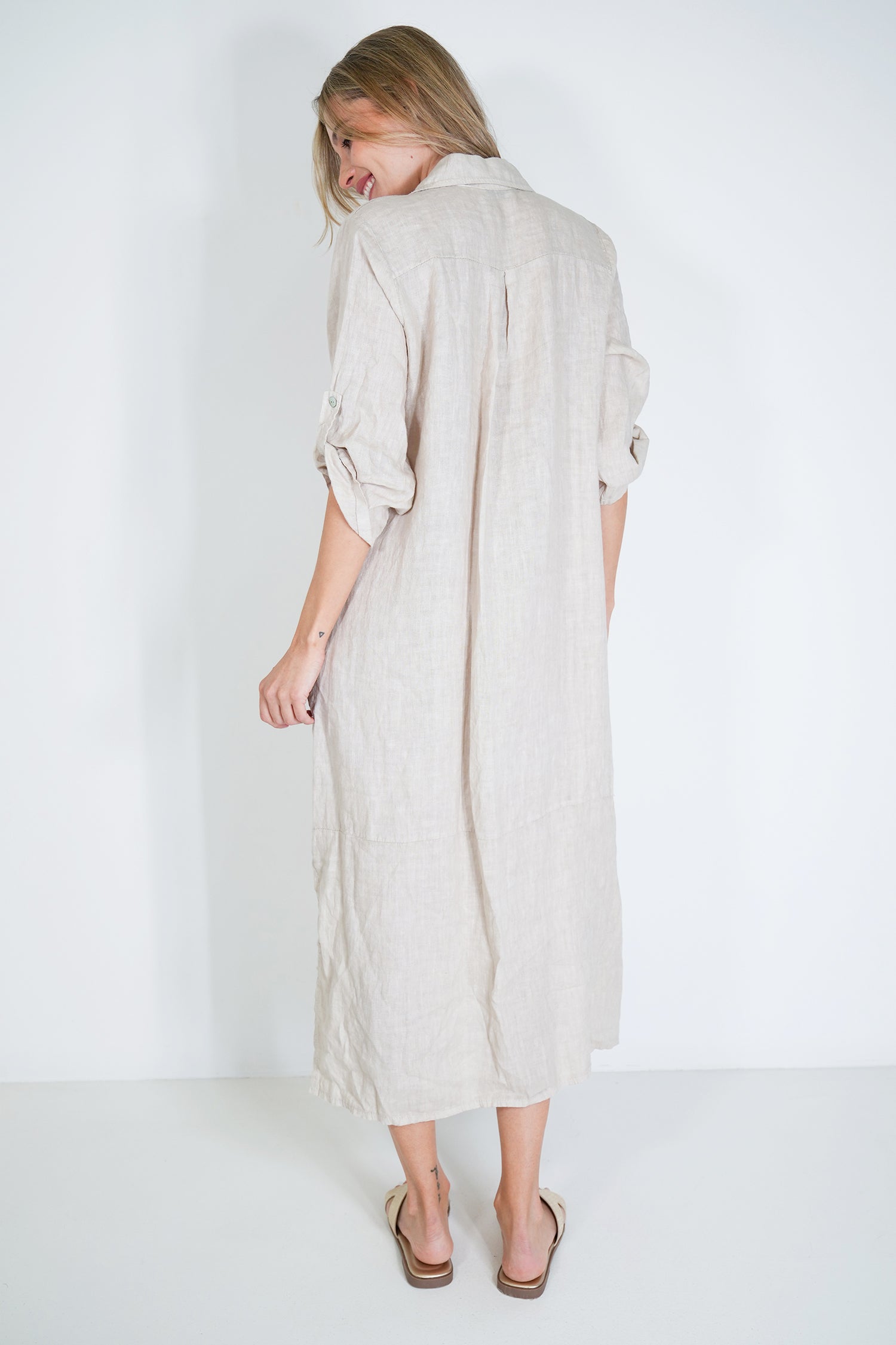 Cream Linen Shirt Dress