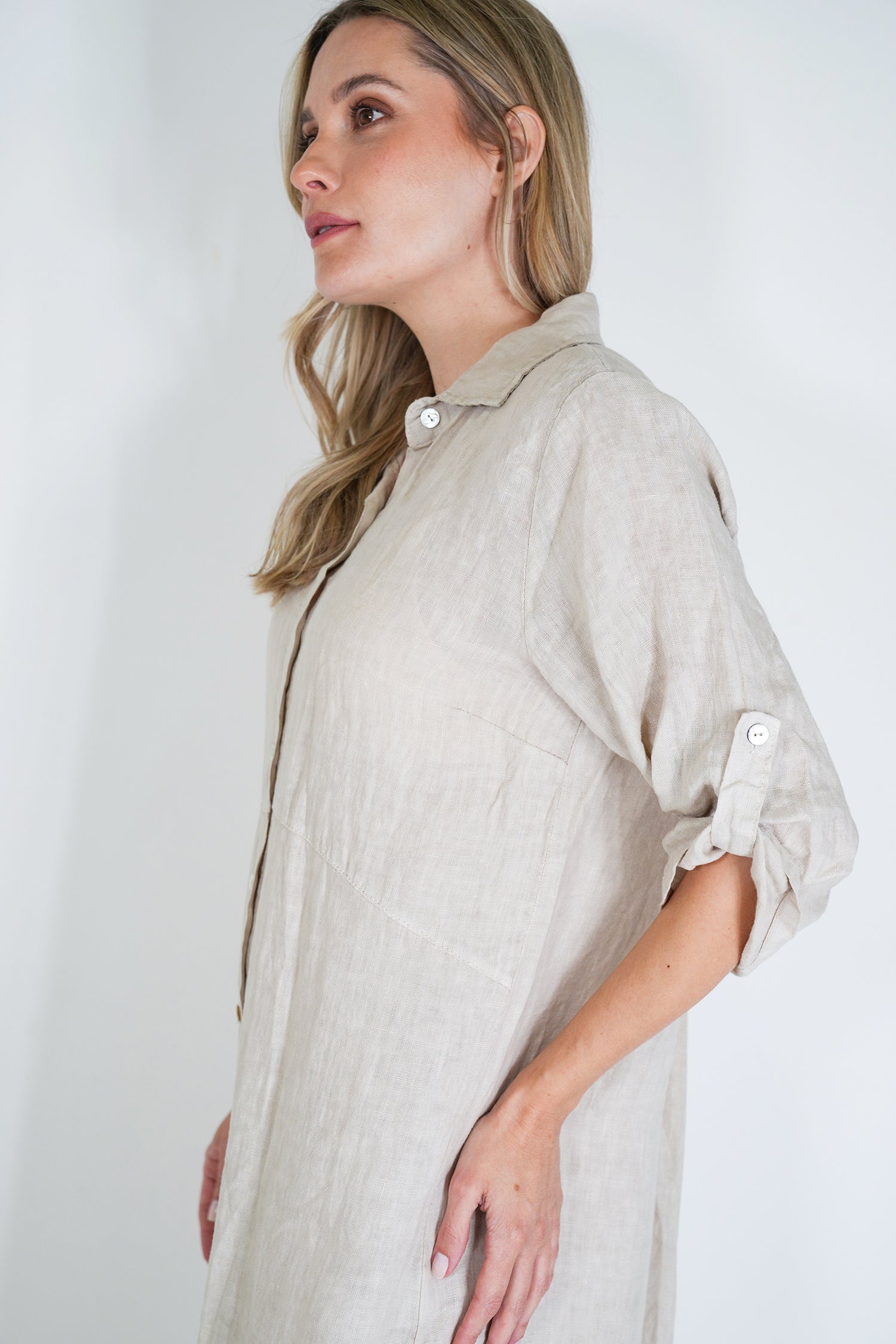 Cream Linen Shirt Dress