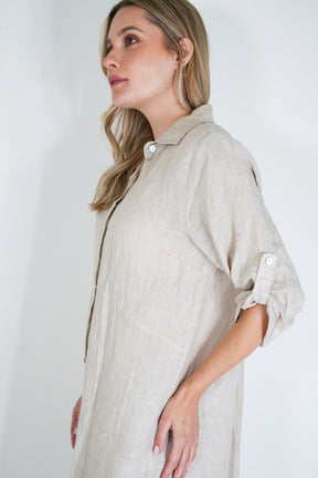 Cream Linen Shirt Dress