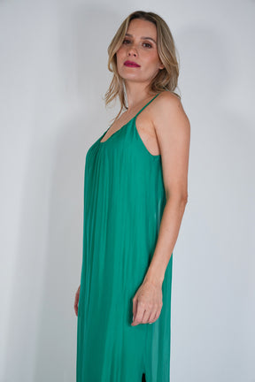 Green Silk Strap Dress