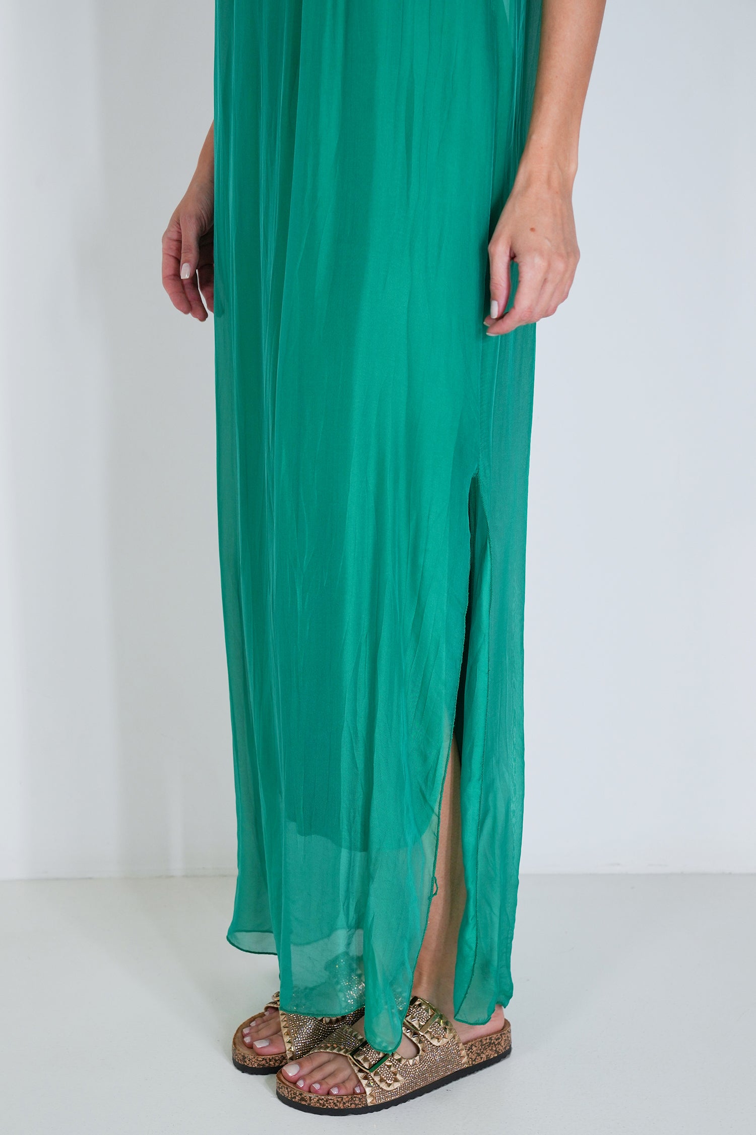 Green Silk Strap Dress