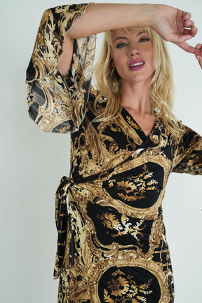 Black and Gold Wrap Eliza Dress