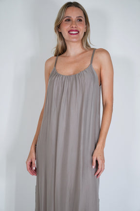 Taupe Silk Strap Dress