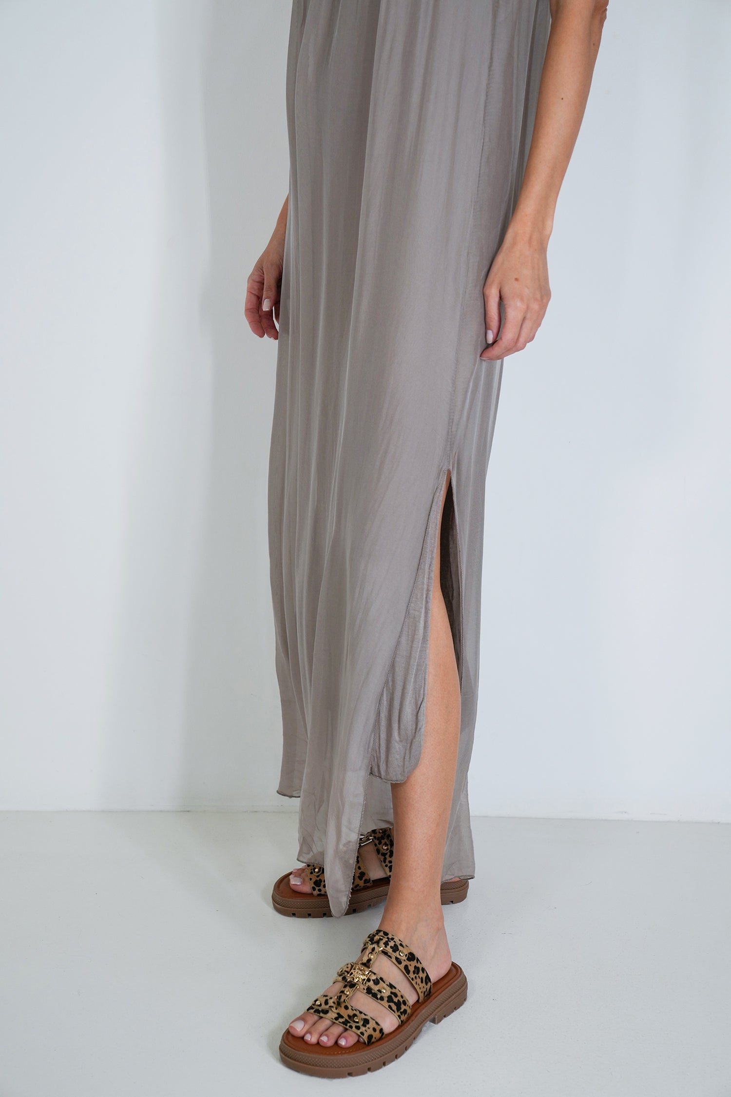 Taupe Silk Strap Dress