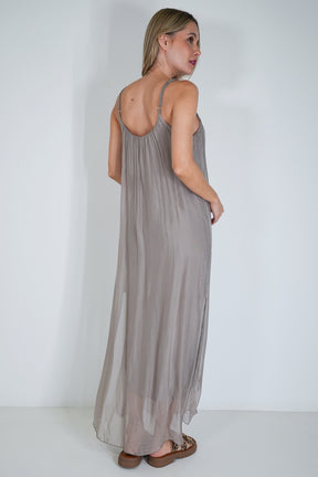Taupe Silk Strap Dress