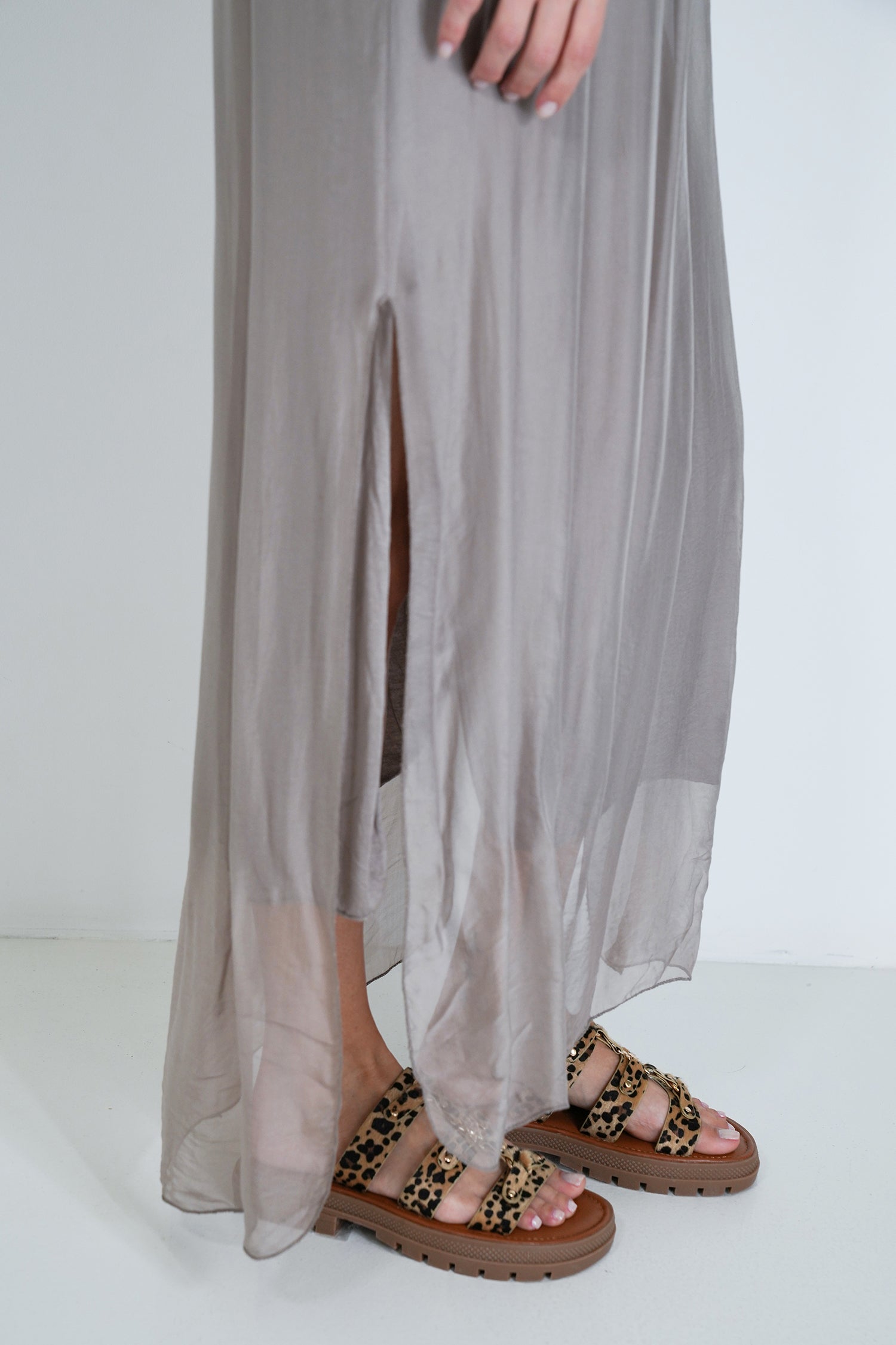 Taupe Silk Strap Dress