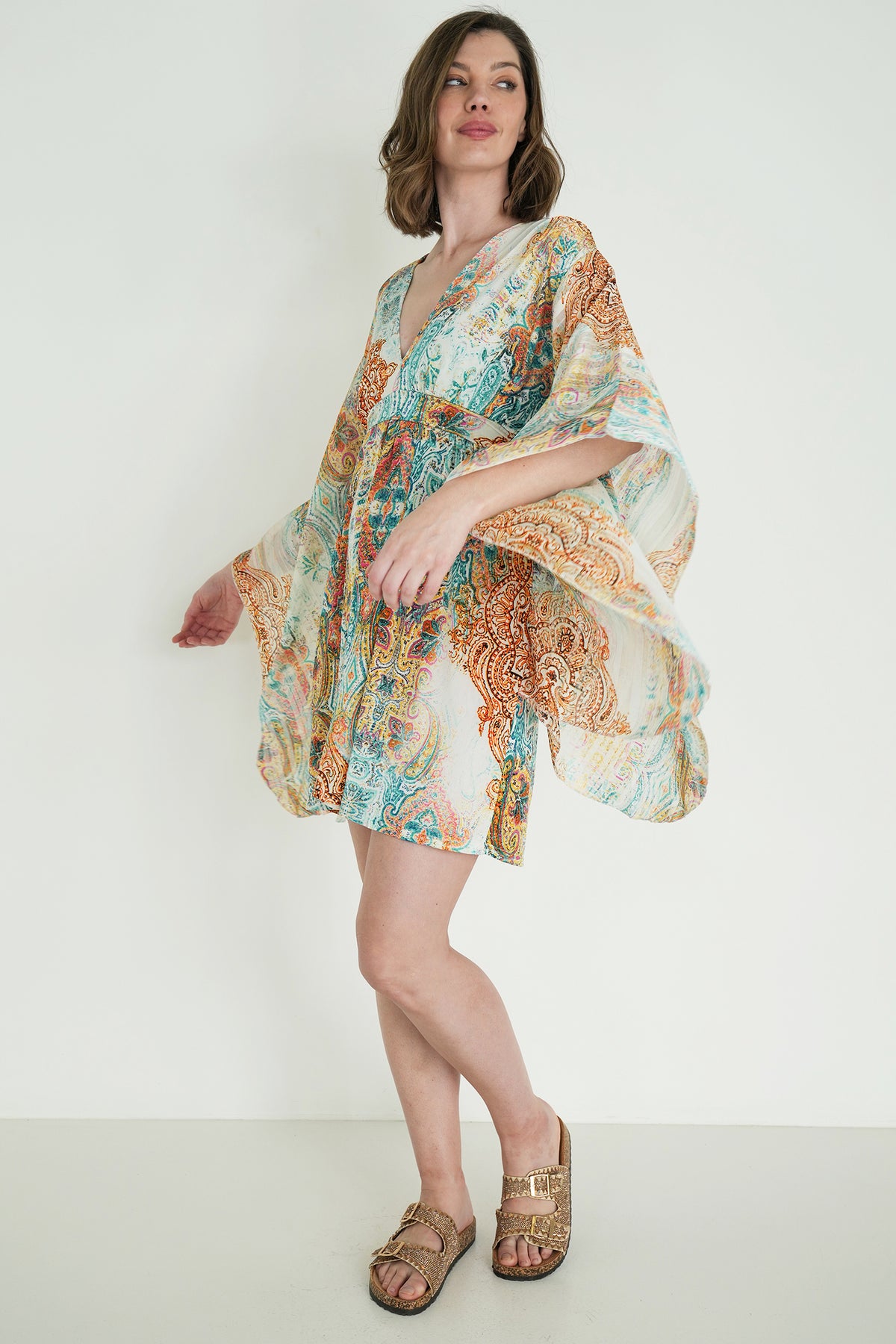 Teal and Yellow Paisley Butterfly Dress