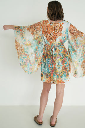 Teal and Yellow Paisley Butterfly Dress