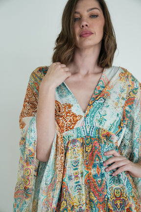 Teal and Yellow Paisley Butterfly Dress