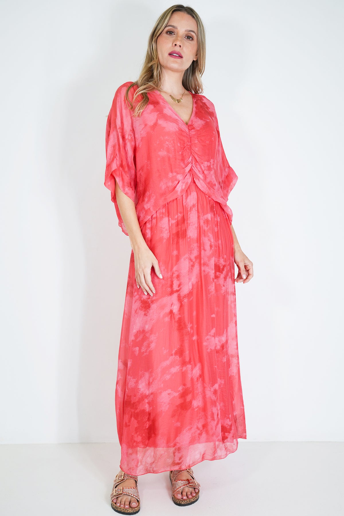 Coral Grace Silk Dress