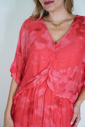 Coral Grace Silk Dress