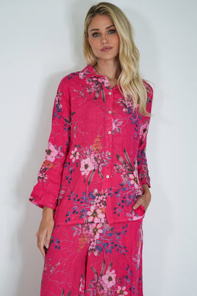 Cerise Meagan Linen Shirt