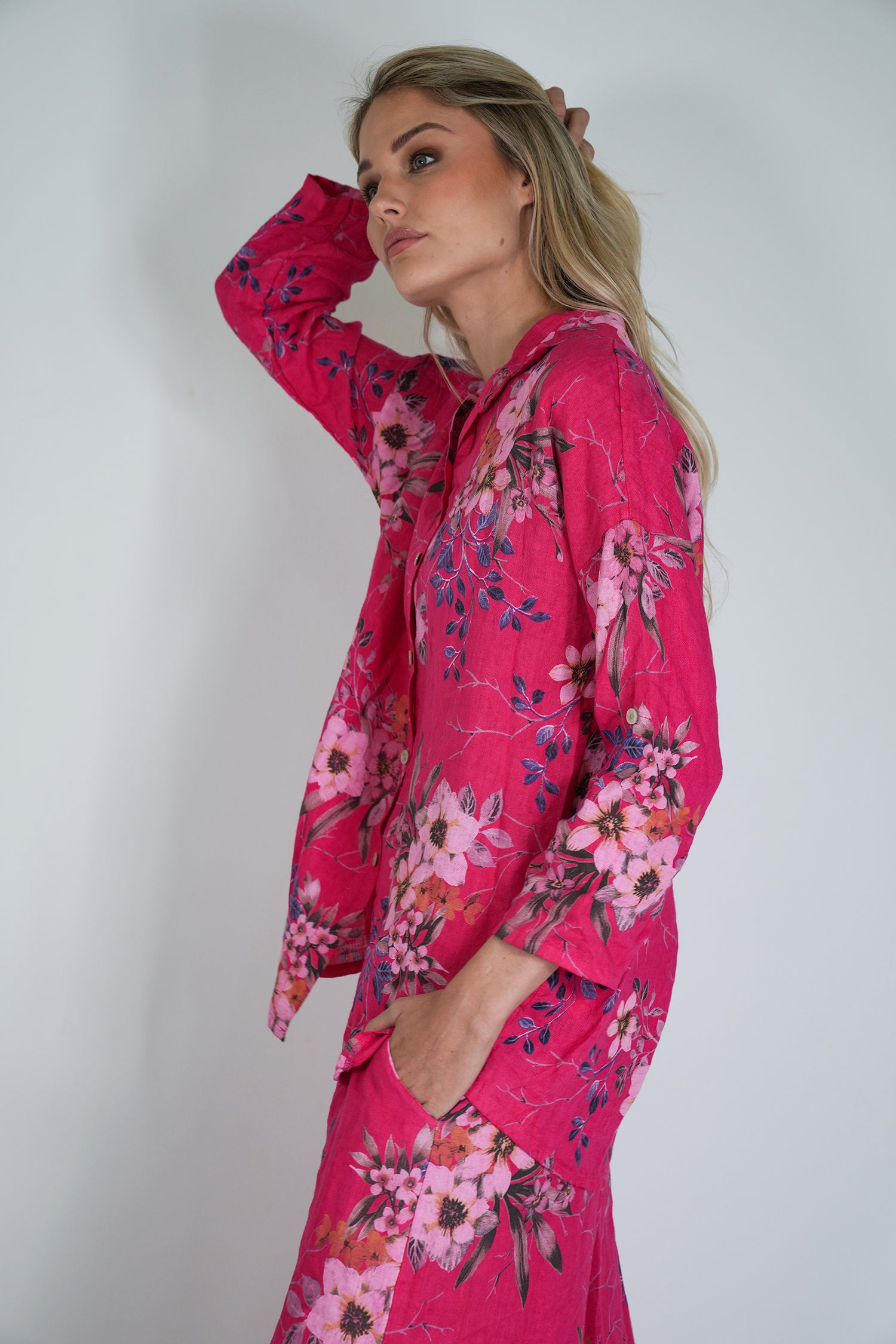 Cerise Meagan Linen Shirt