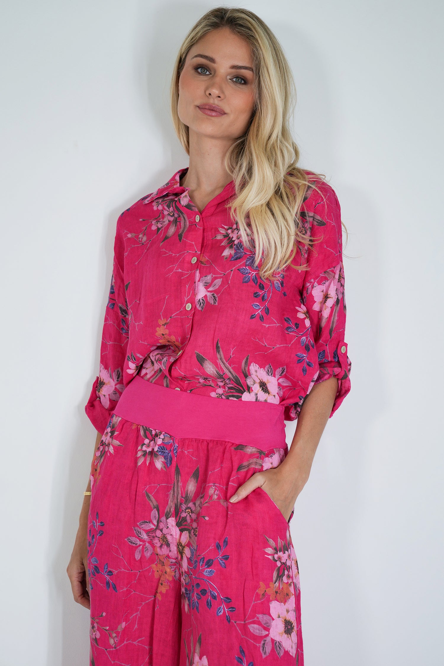 Cerise Meagan Linen Shirt