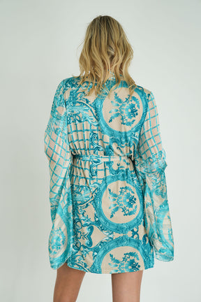 Cream and Turquoise Floral St Tropez Tunic Dress