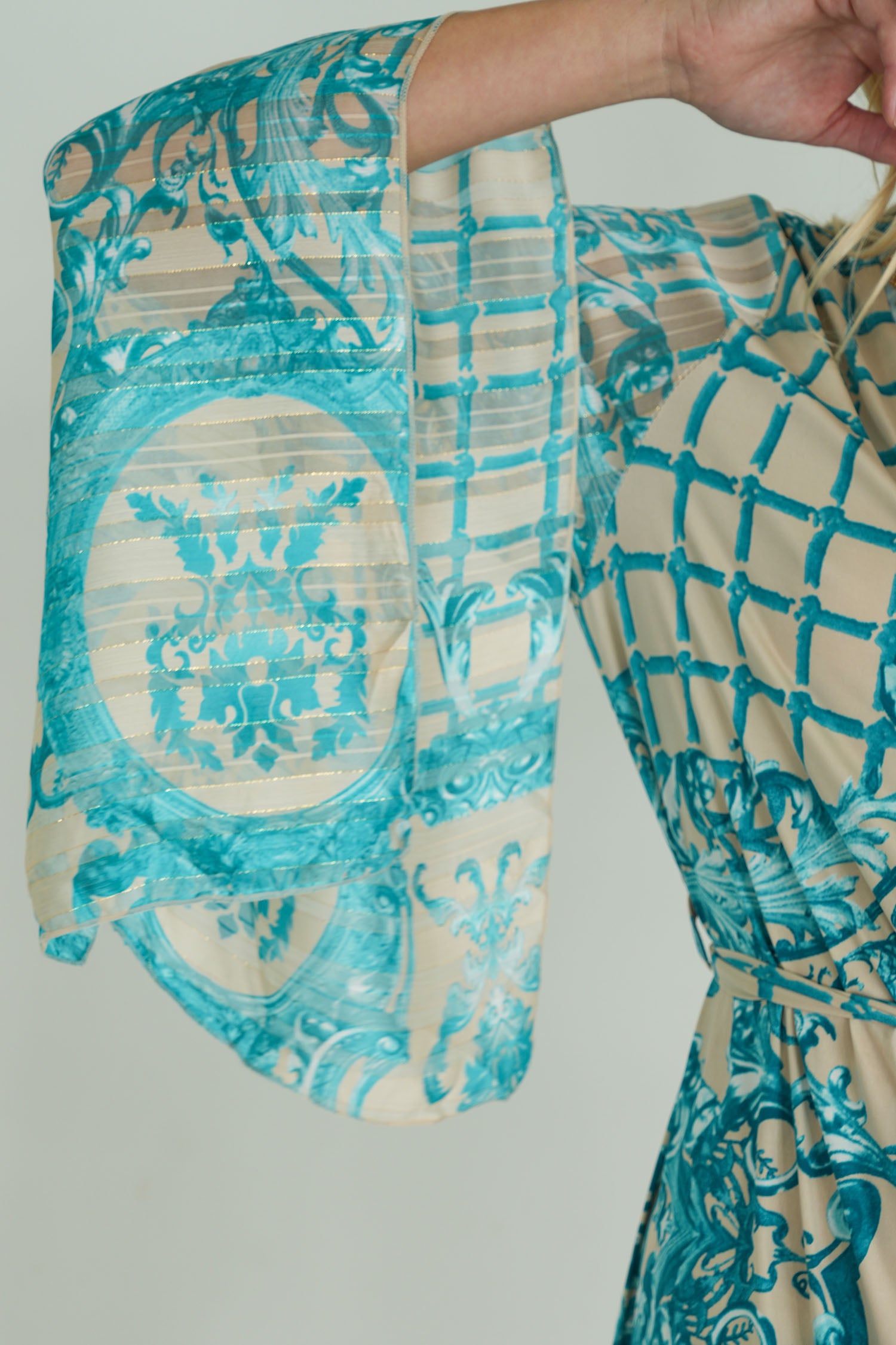Cream and Turquoise Floral St Tropez Tunic Dress