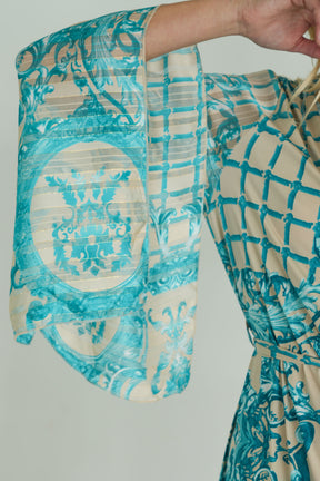 Cream and Turquoise Floral St Tropez Tunic Dress