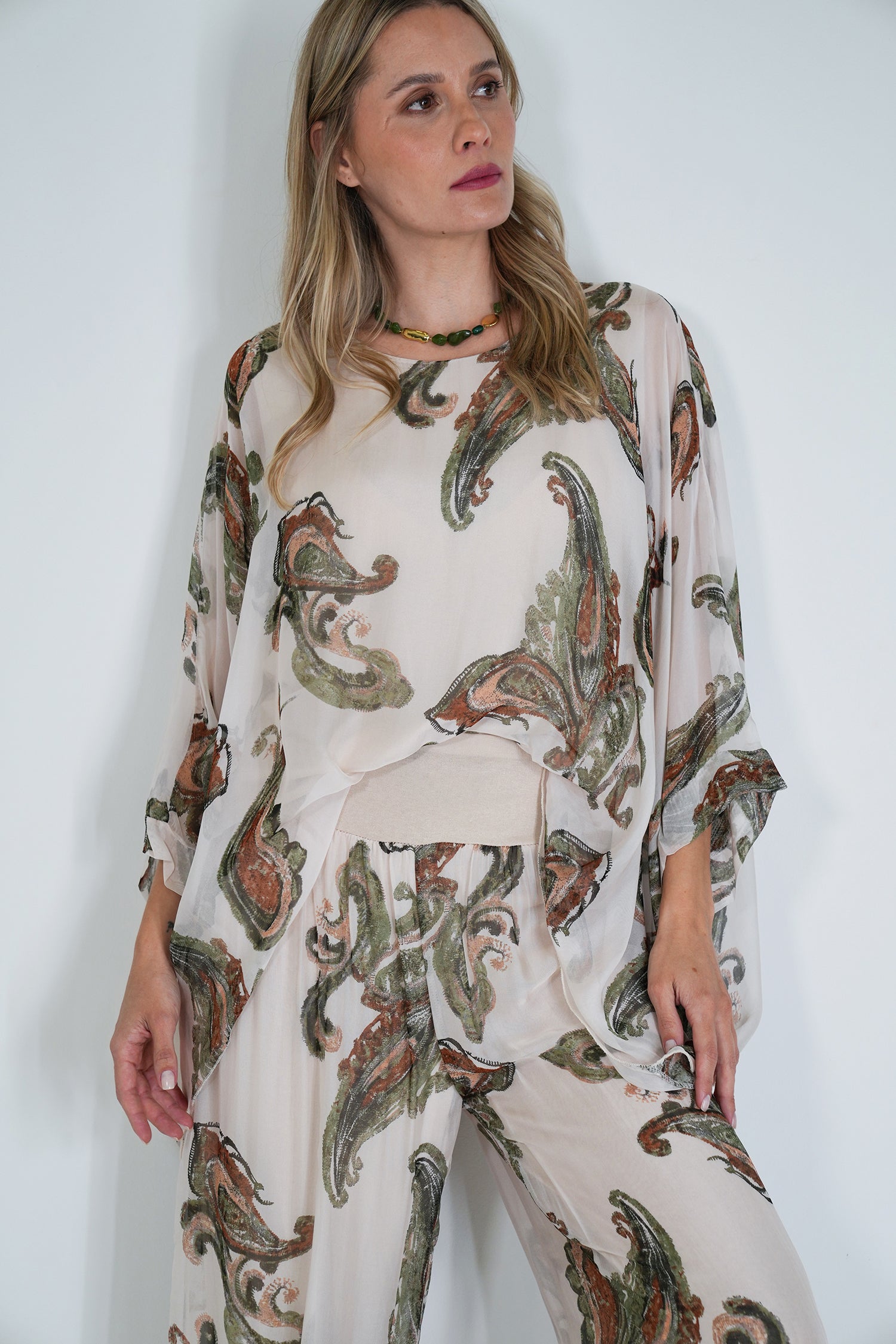 Olive Mary Silk Poncho