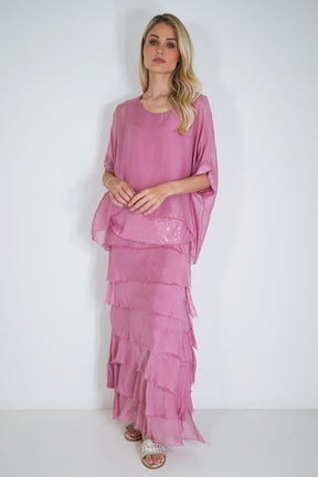 Pink Sequin Silk Poncho