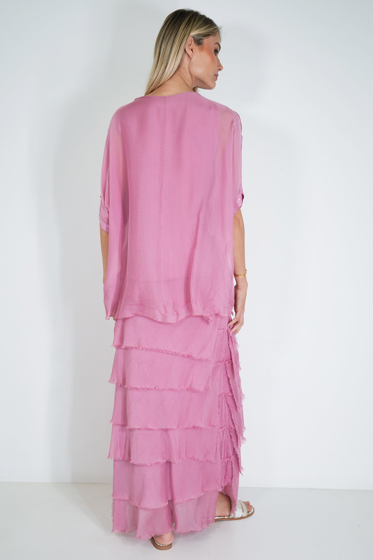Pink Sequin Silk Poncho