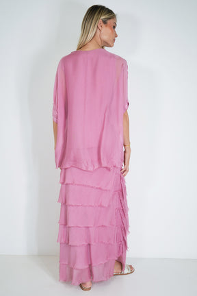 Pink Sequin Silk Poncho