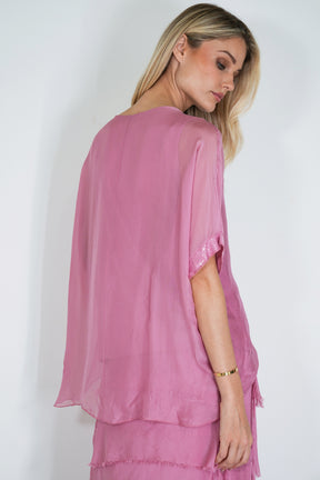 Pink Sequin Silk Poncho