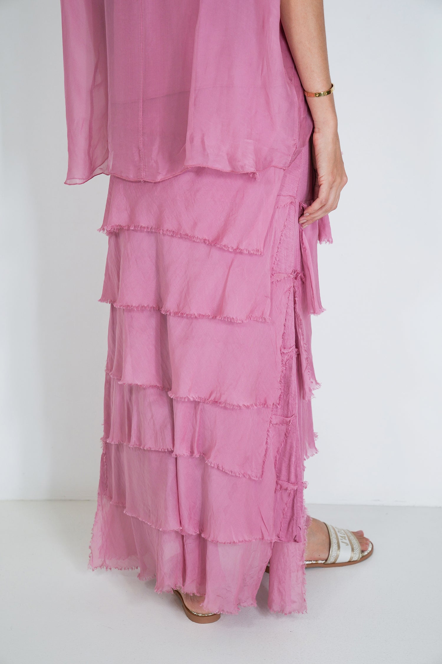 Pink Silk Tier Skirt
