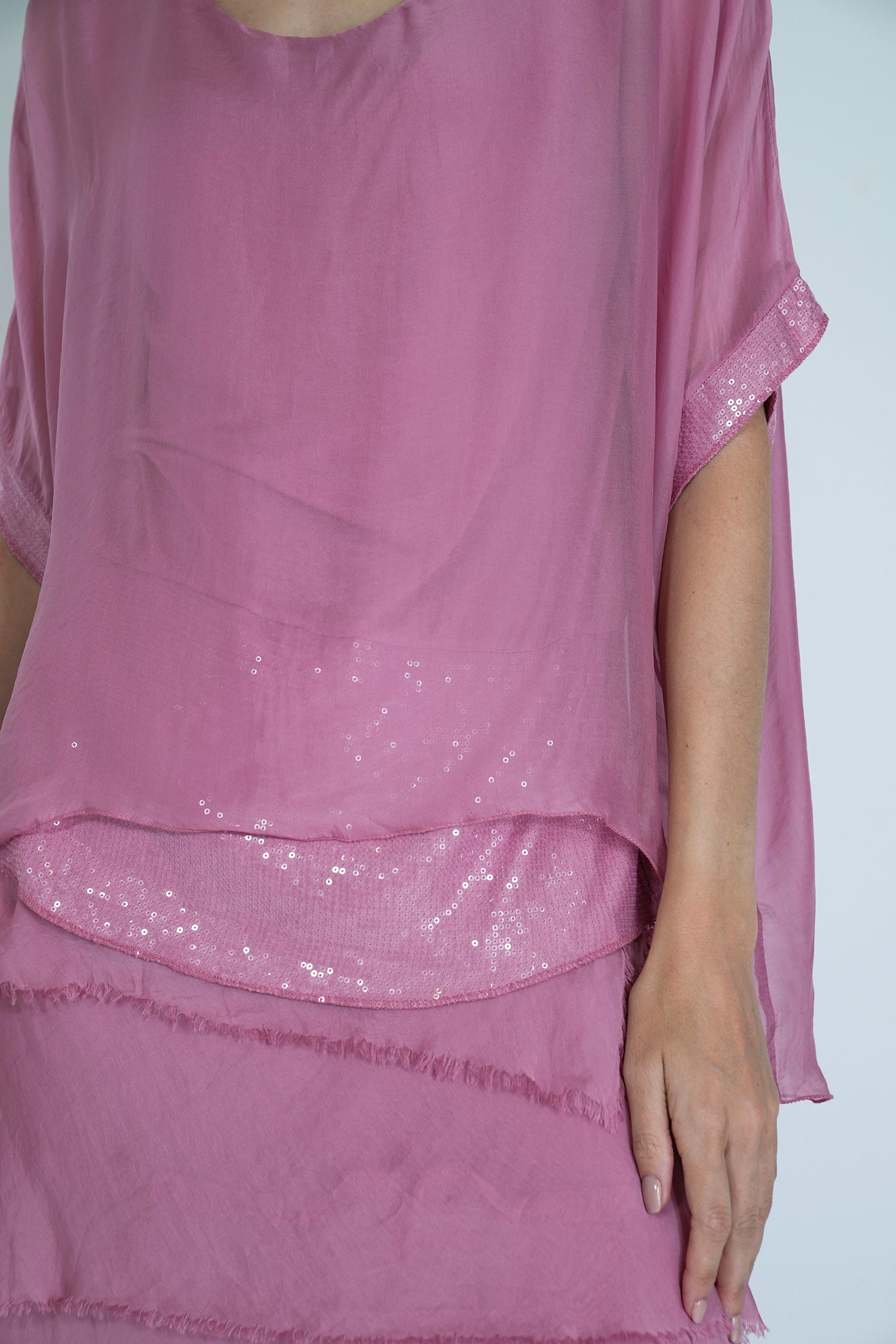 Pink Sequin Silk Poncho