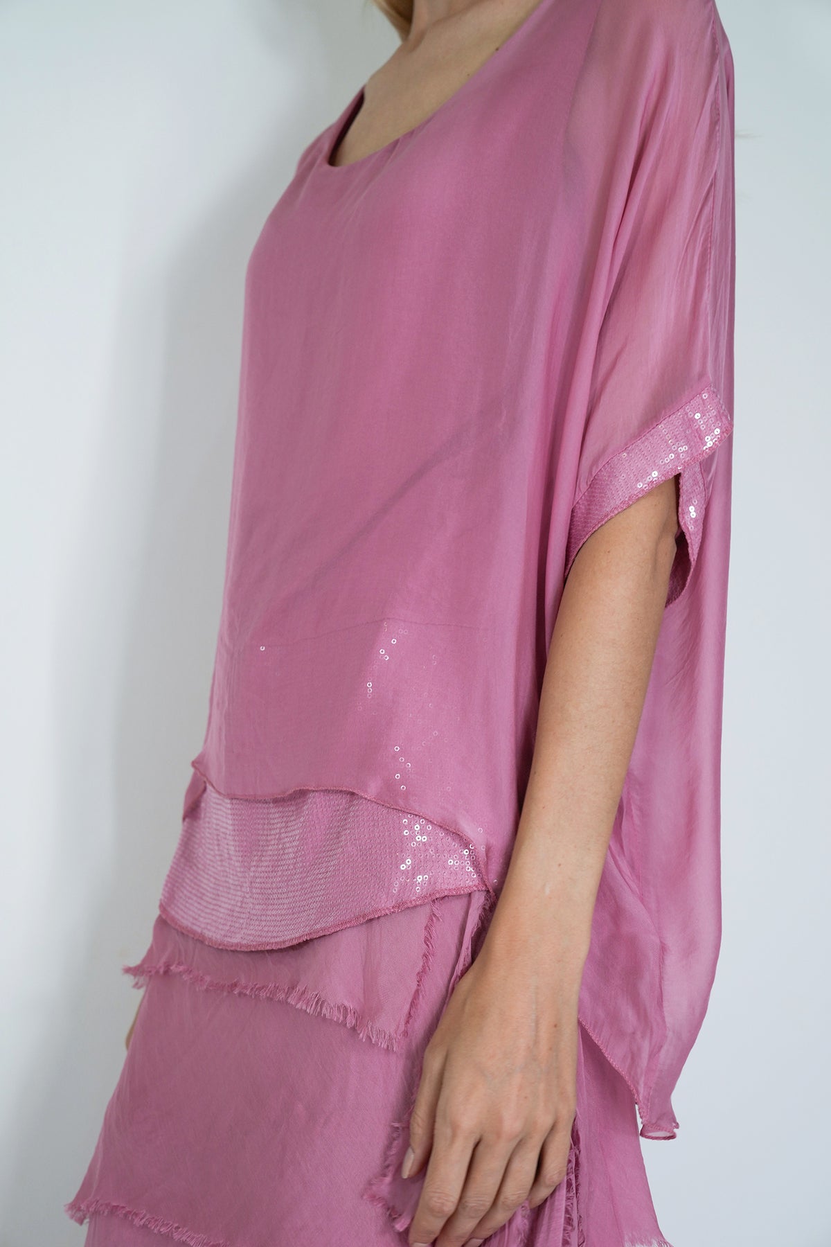 Pink Sequin Silk Poncho
