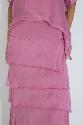 Pink Silk Tier Skirt