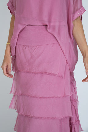 Pink Silk Tier Skirt