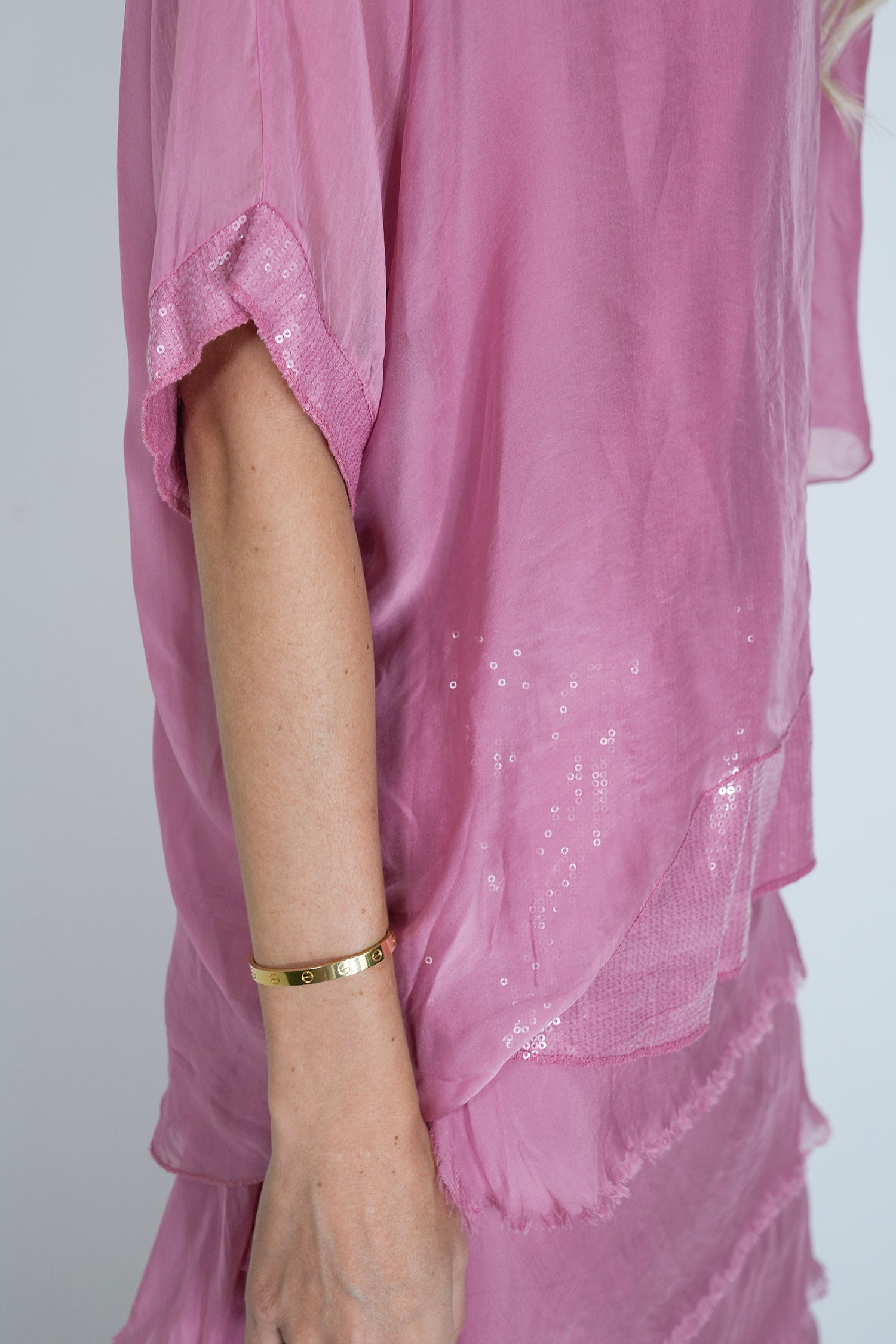 Pink Sequin Silk Poncho