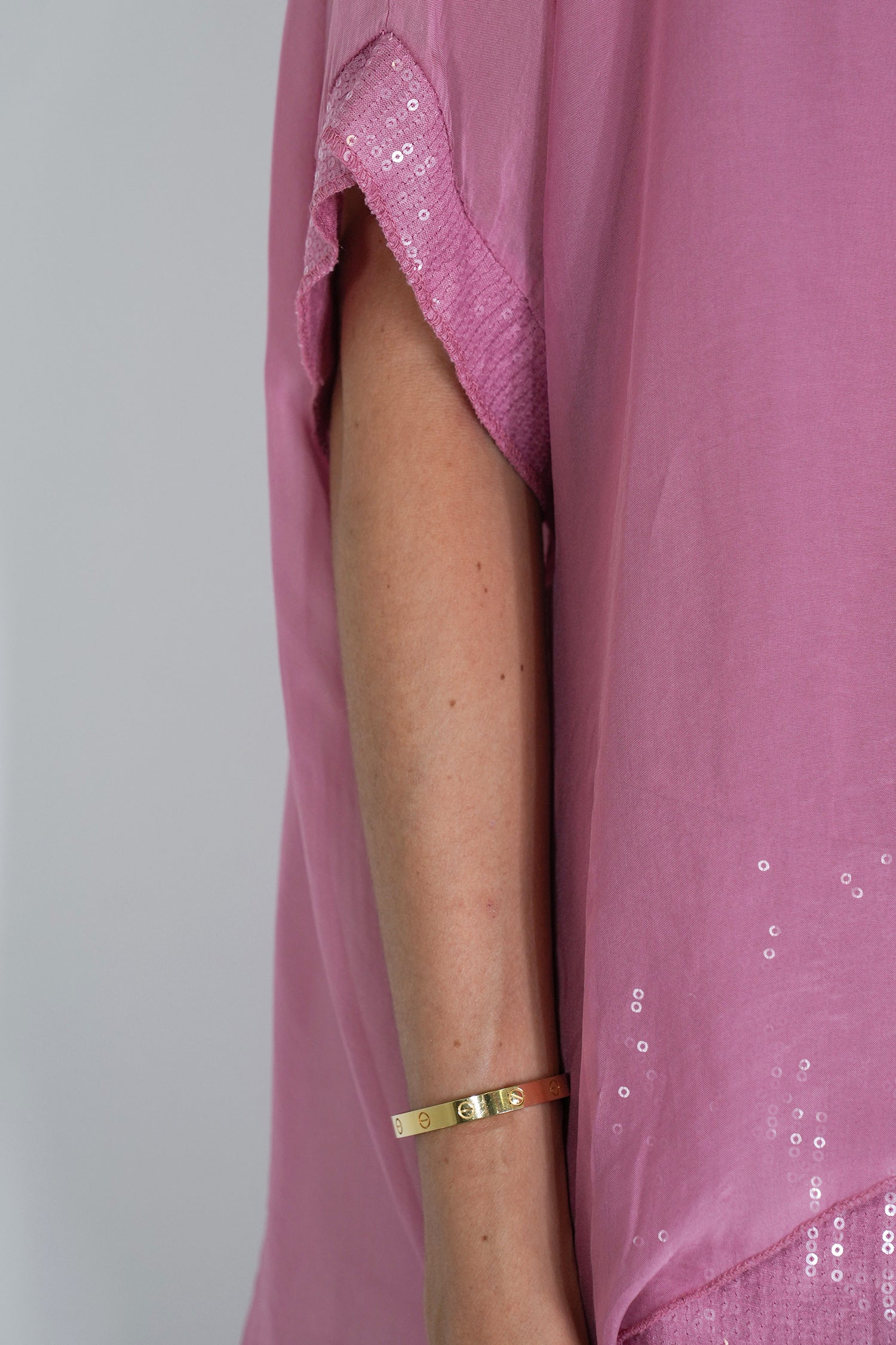 Pink Sequin Silk Poncho