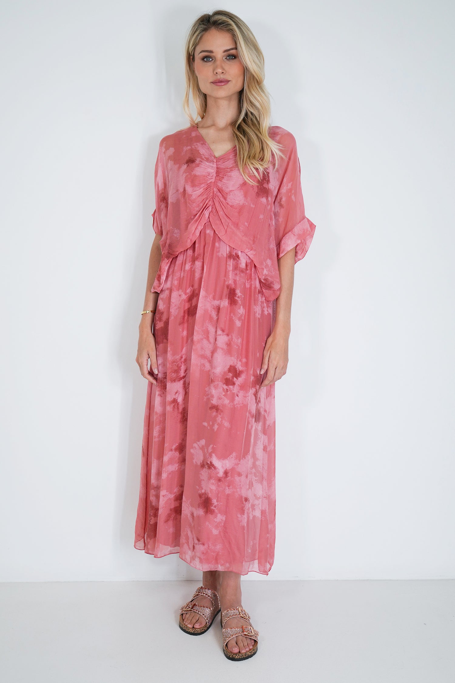 Salmon Grace Silk Dress