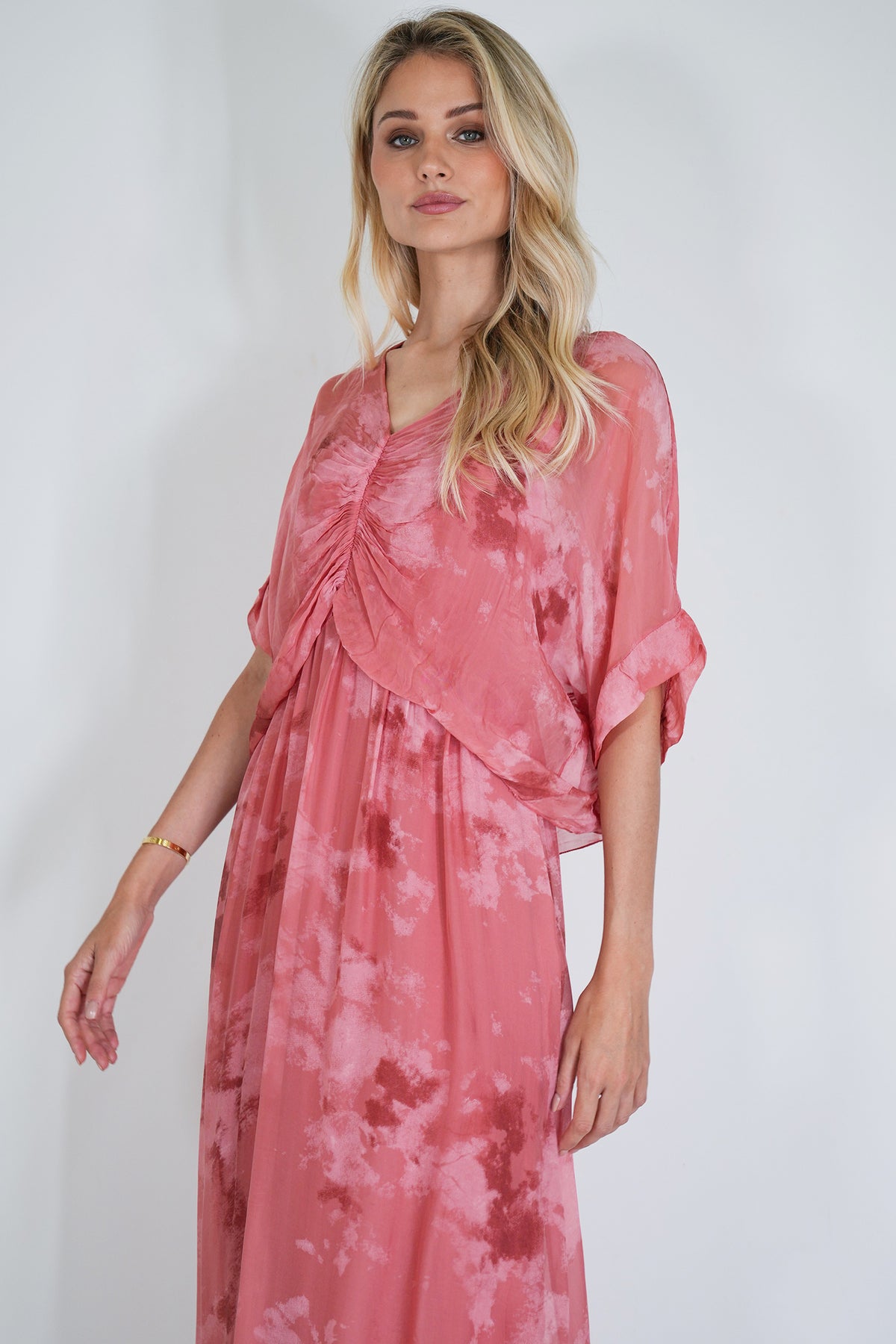 Salmon Grace Silk Dress