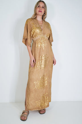 Beige and Gold Coral Resort Dress