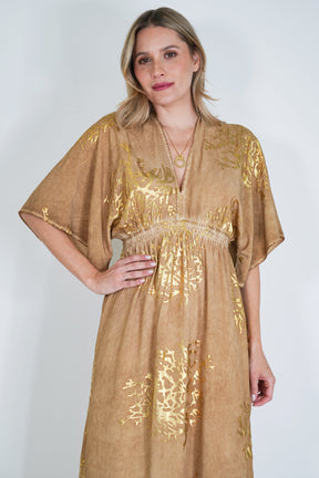 Beige and Gold Coral Resort Dress