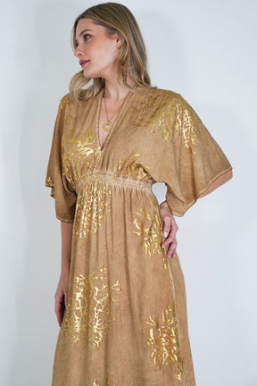 Beige and Gold Coral Resort Dress