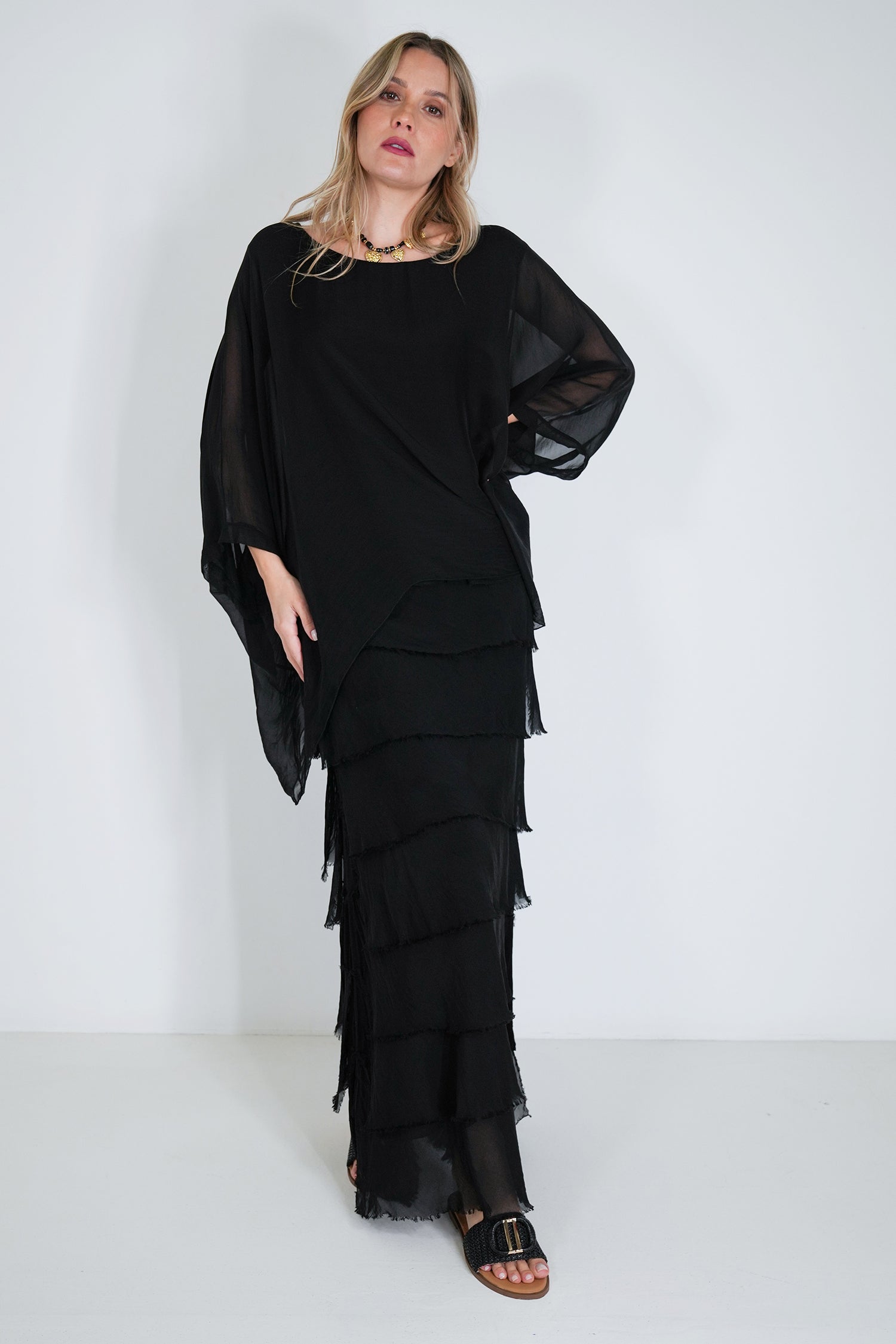 Black Silk Tier Skirt