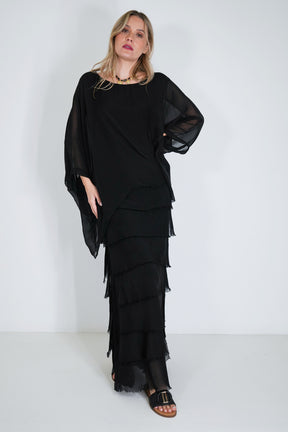 Black Silk Tier Skirt