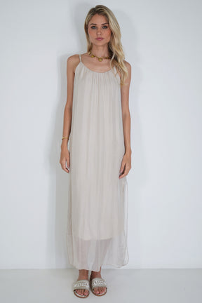 Cream Silk Strap Dress