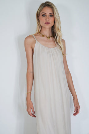 Cream Silk Strap Dress